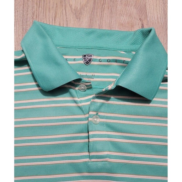 Nike Golf Men's Polo Textured green peach striped size Large - Picture 5 of 6